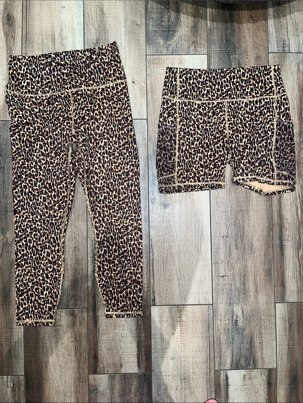 Fabletics Leopard Print High-Rise Leggings & Bike Shorts - Brown/Black